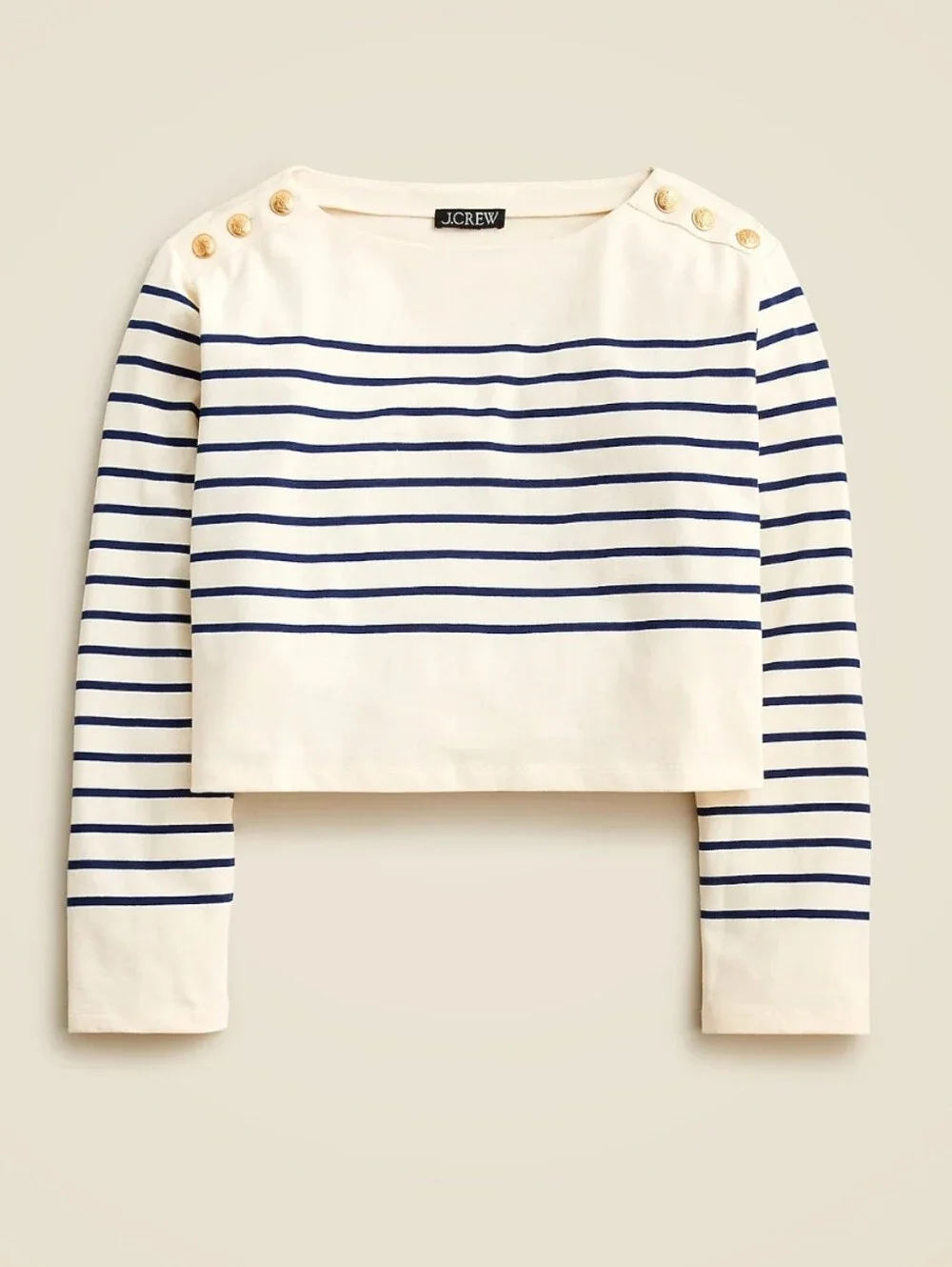 J Crew Cropped Boatneck T-shirt with buttons in Mariner Cotton Size XL